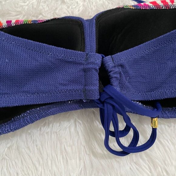 Women Trina Turk ULTRAMARINE Rainbow Swirl Textured Bandeau Bikini Swim Size 12 - Picture 7 of 13